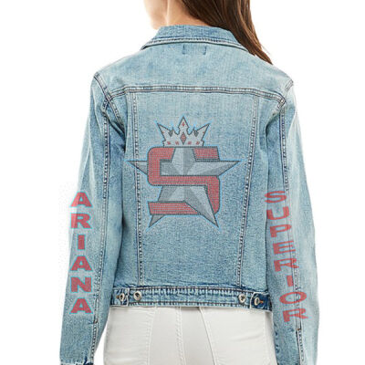Superior Logo with AB Scatter and Optional Vertical Name - Stretched Ladies Casual Denim Jacket Thumbnail