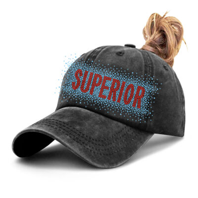 Red Superior with Blue Scatter - Vintage Washed Ponytail Hat Thumbnail